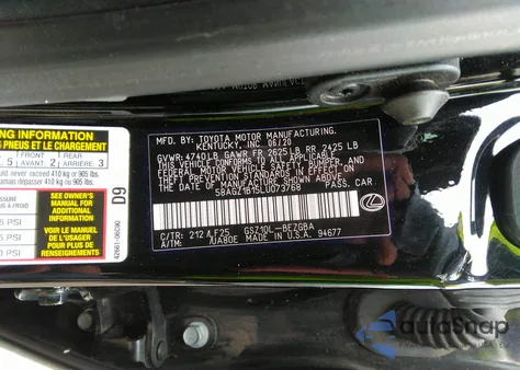 2020 Lexus Es 350 F Sport из США, поврежденный, VIN 58AGZ1B15LU073768